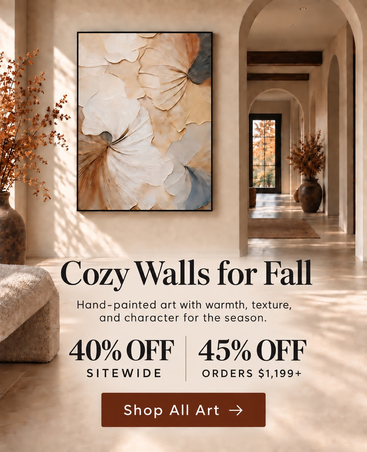 Fall art sale with hand-painted oil painting displayed in a modern dining room - Hues Art Lab