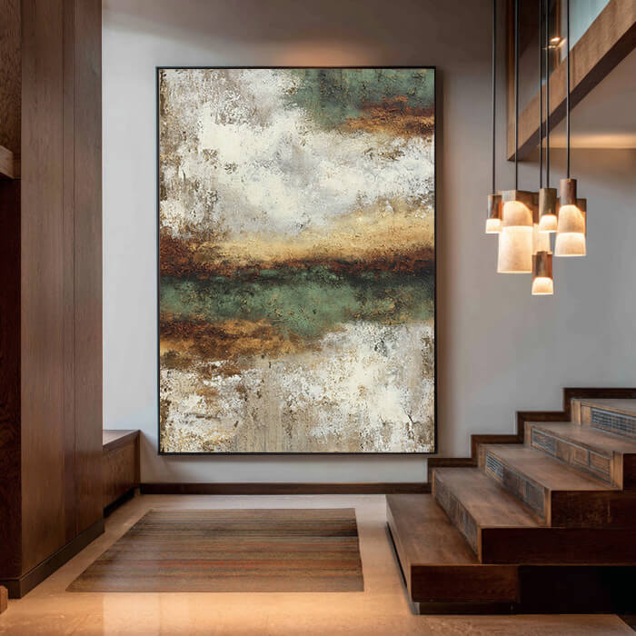Hand-Painted 3D Textured Abstract Landscape | Brown and Green