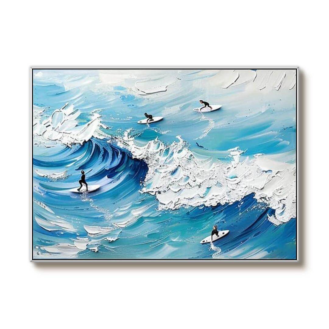 Texture Blue Wave Acrylic Painting Framed Surf Wave Painting On Canvas Abstract Ocean good Canvas Art Wave Wall Art Large Wave Canvas Wall Decor