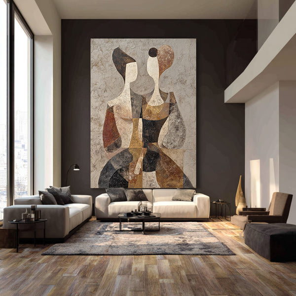 Silent Companions - Abstract Geometric Figure Portrait Oil Painting