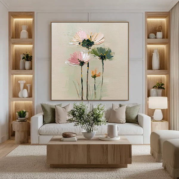 Cosmos Under the Sun - Modern Luxury Large Textured Floral Canvas