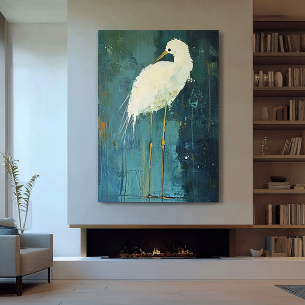 Light of the Marsh - Large White Heron Abstract Landscape Oil Painting