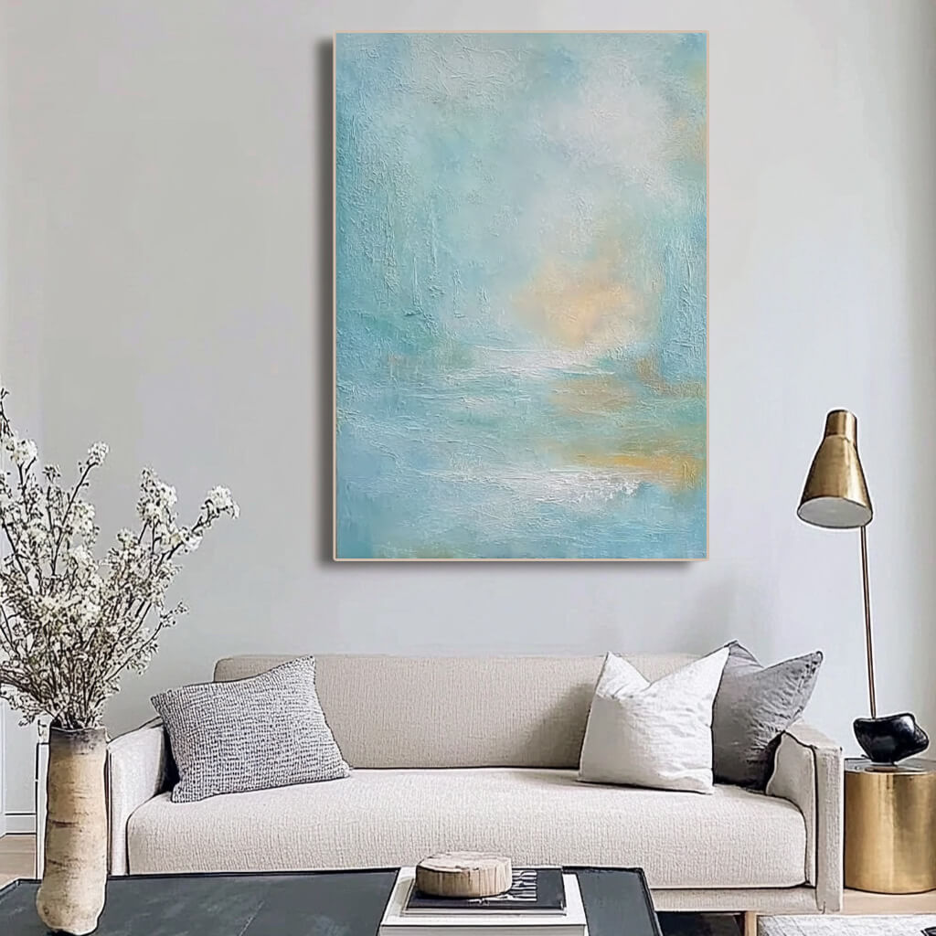 A Lyric II minimalist light blue canvas artwork for living room or bedroom