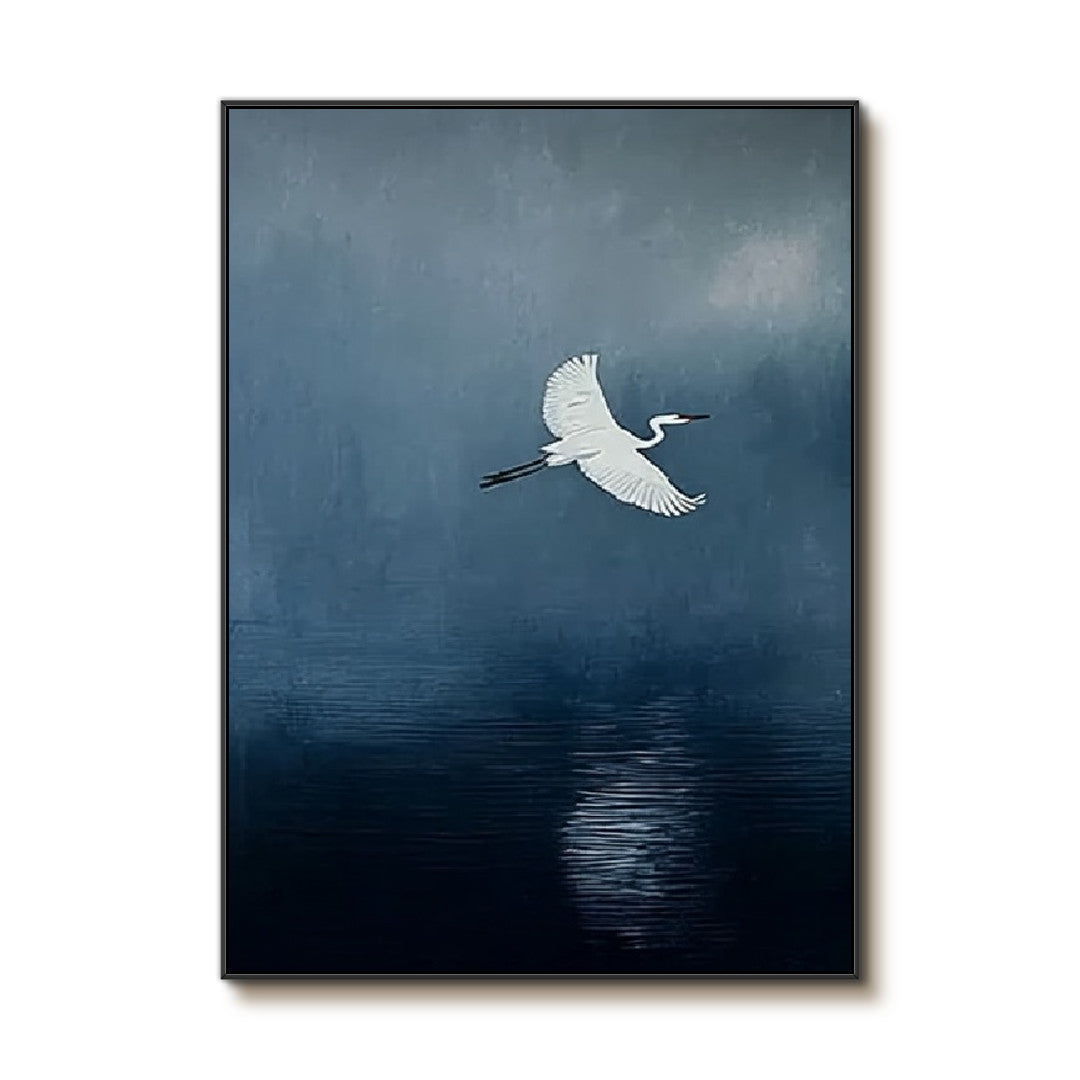 A Streak of White egret artwork with white bird form and minimalist composition