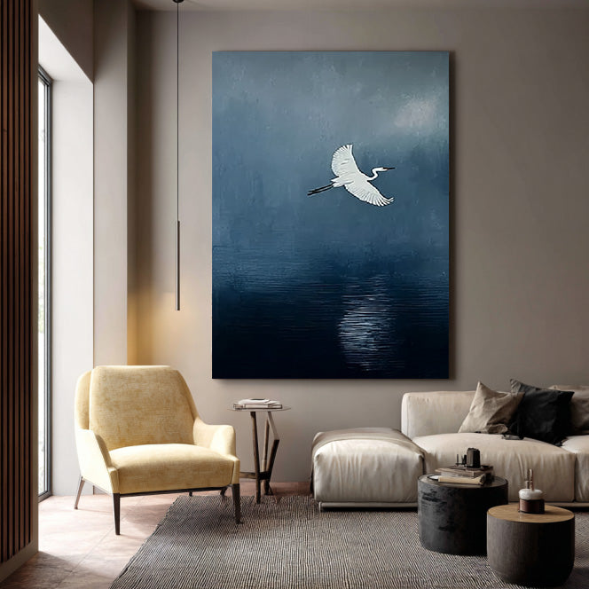A Streak of White large white bird wall art for nature decor