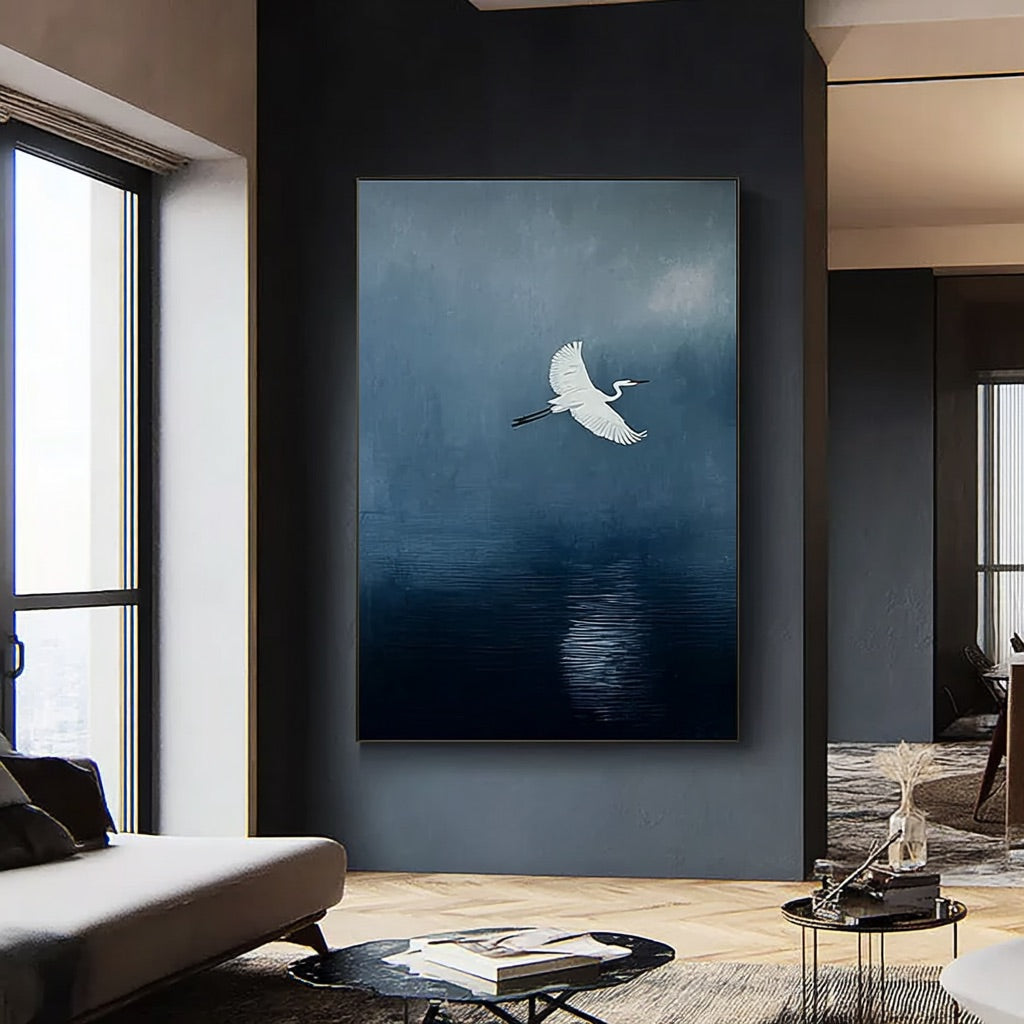 A Streak of White gallery view of minimalist egret canvas art