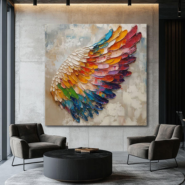 Angel Wing Canvas Art - Multicolor Textured Modern Artwork - A Wing Unfolding - Hues Art Lab