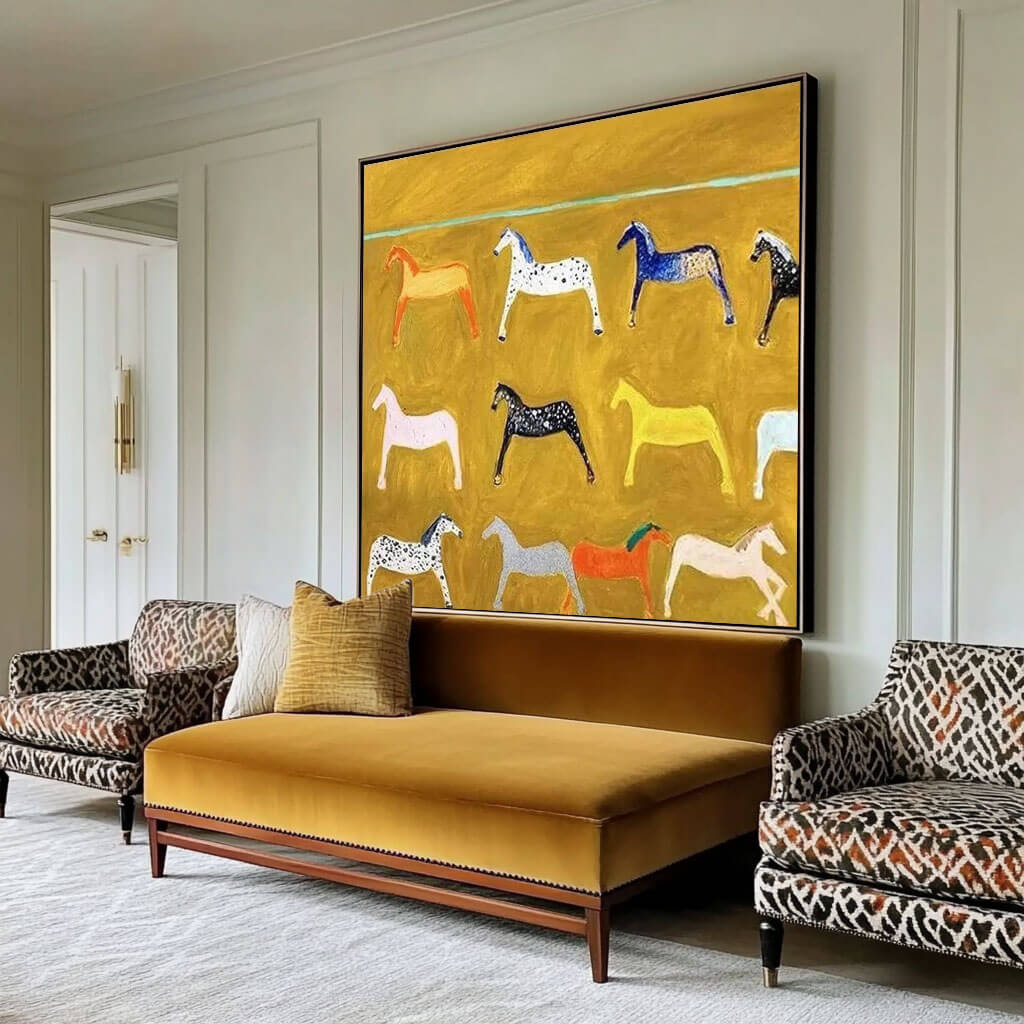 Colorful Abstract Horse Painting on Canvas – Huesartlab
