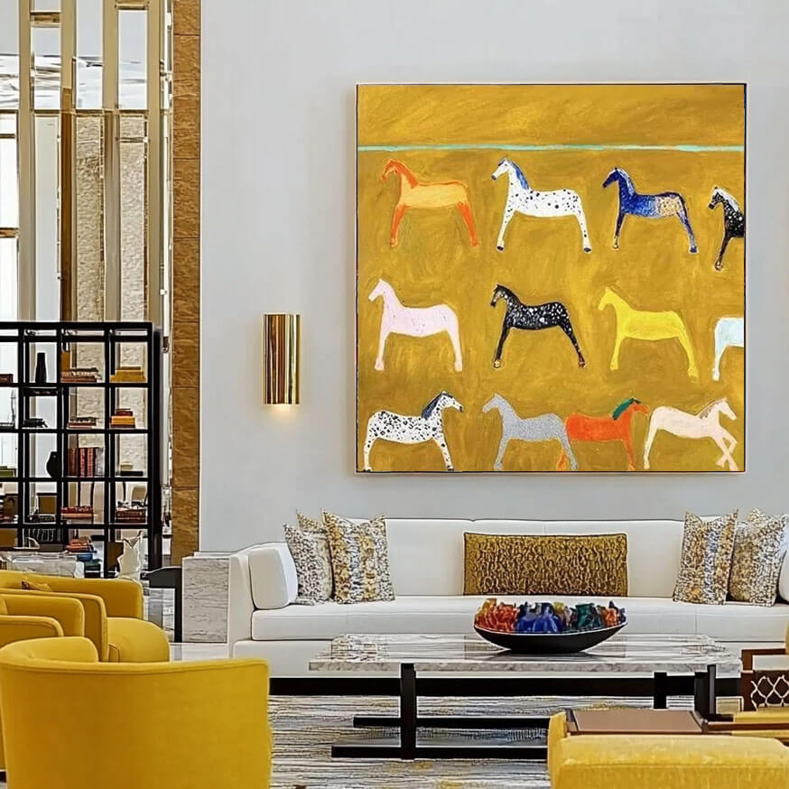 Colorful Abstract Horse Painting on Canvas – Huesartlab