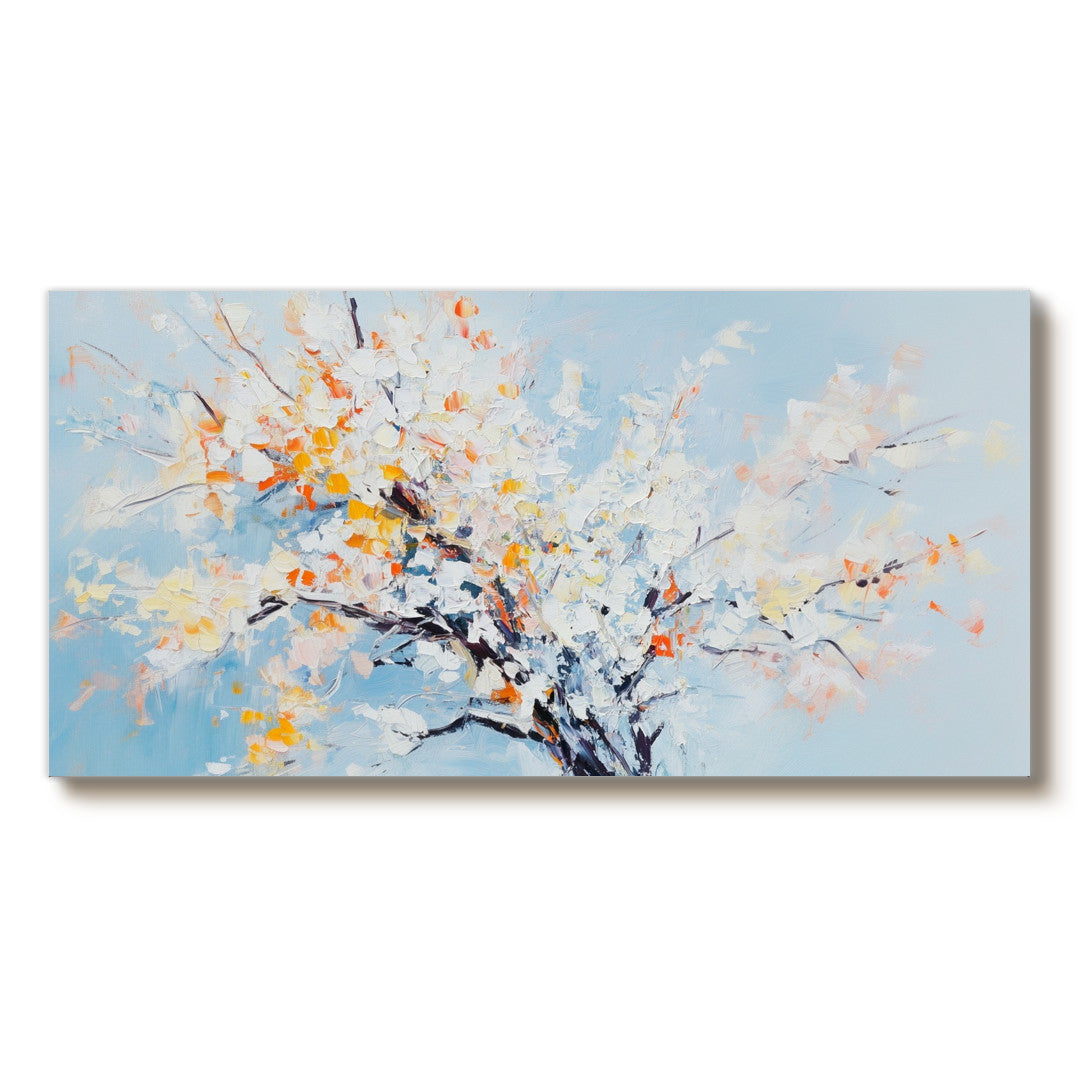 An Ode to Pale Blue flowering tree artwork with soft pale blue blossoms