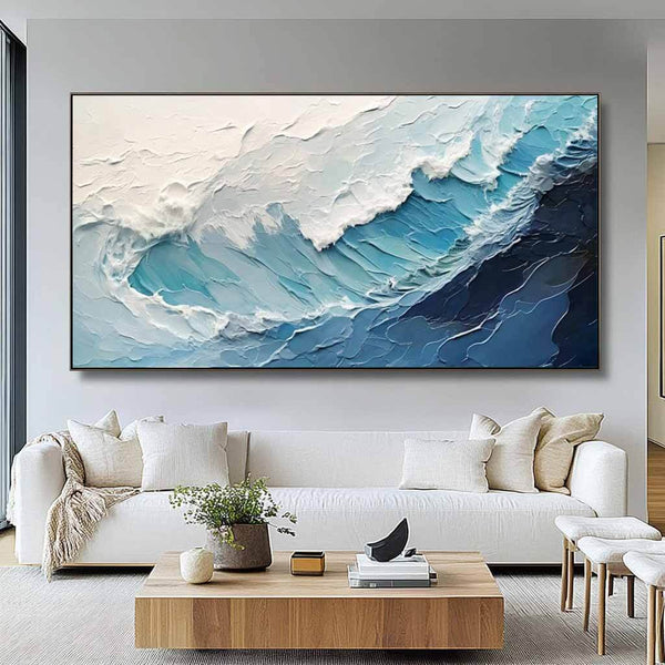 Large Textured Seascape Wall Art Painting - Aqua Falls - Hues Art Lab