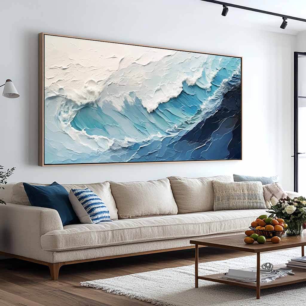 Large Textured Seascape Wall Art Painting - Aqua Falls - Hues Art Lab