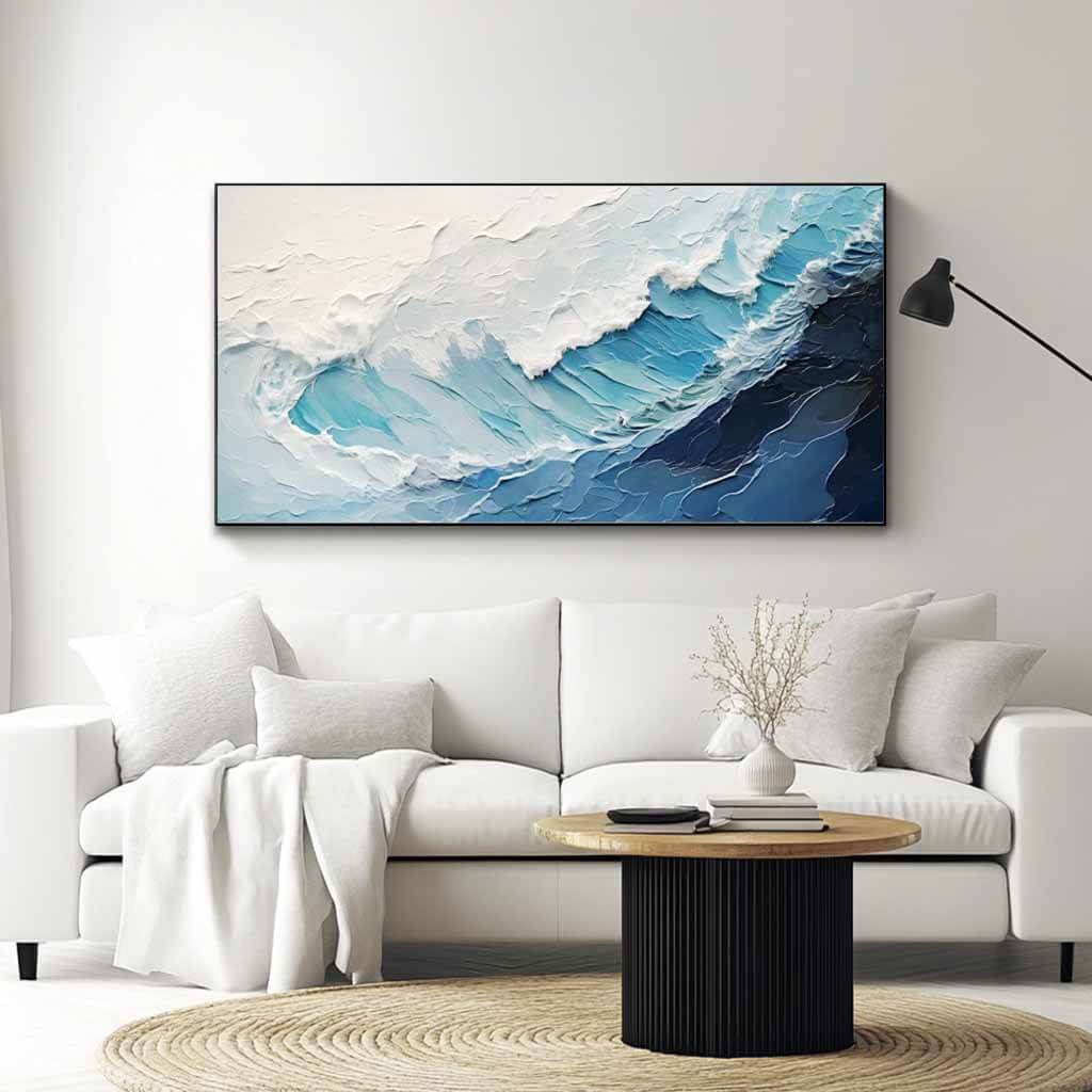 Large Textured Seascape Wall Art Painting - Aqua Falls - Hues Art Lab