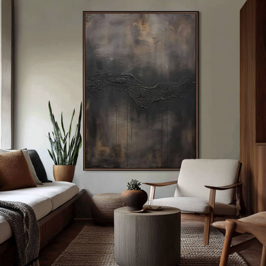 Charcoal Grey Abstract Art - Industrial Style Textured Canvas Painting for Home or Office - Ash Vein - Hues Art Lab