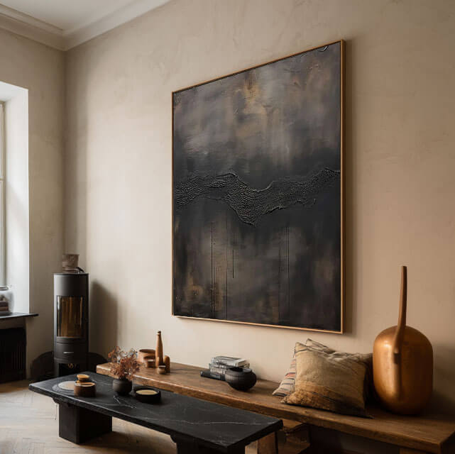 Charcoal Grey Abstract Art - Industrial Style Textured Canvas Painting for Home or Office - Ash Vein - Hues Art Lab