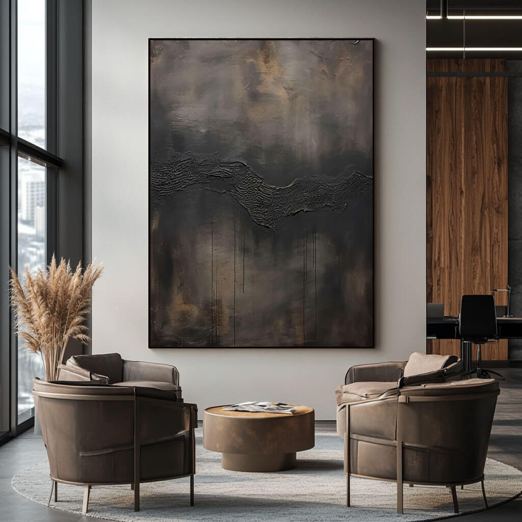 Charcoal Grey Abstract Art - Industrial Style Textured Canvas Painting for Home or Office - Ash Vein - Hues Art Lab