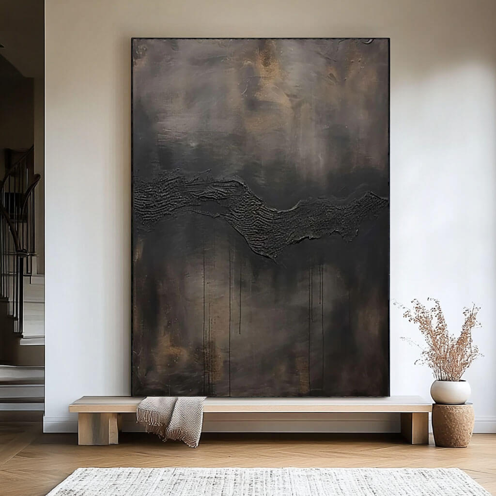 Charcoal Grey Abstract Art - Industrial Style Textured Canvas Painting for Home or Office - Ash Vein - Hues Art Lab
