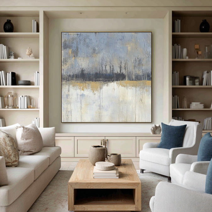 Autumn Riverbank wabi sabi abstract landscape wall art by Hues Art Lab