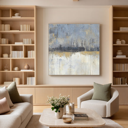 Autumn Riverbank wabi sabi painting with quiet riverbank texture