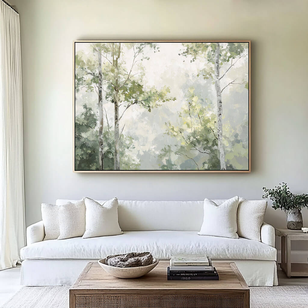 Calming Forest Landscape Oil Painting for Serene Interiors - Be Still - Hues Art Lab