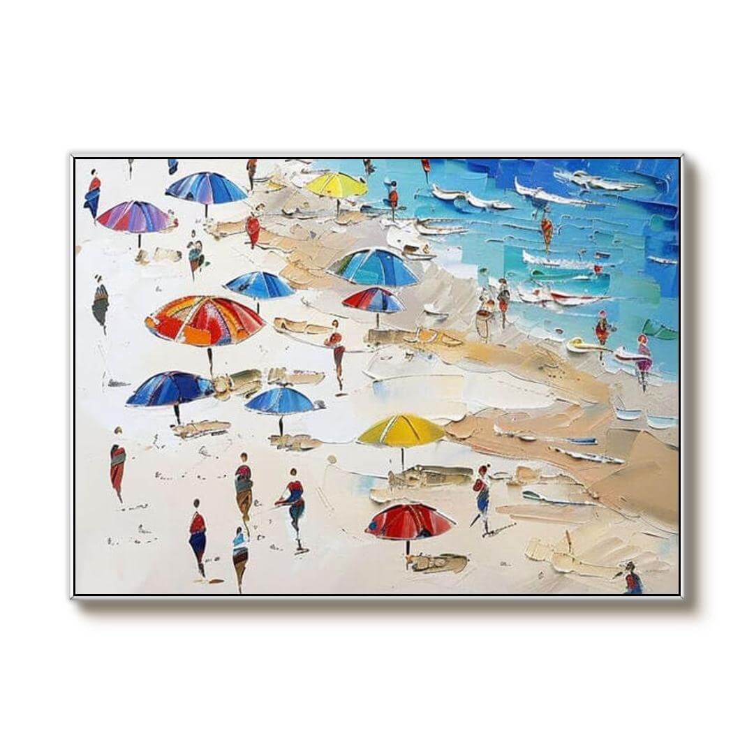 Beach Days - Large Seascape Canvas Art Painting - Hues Art Lab