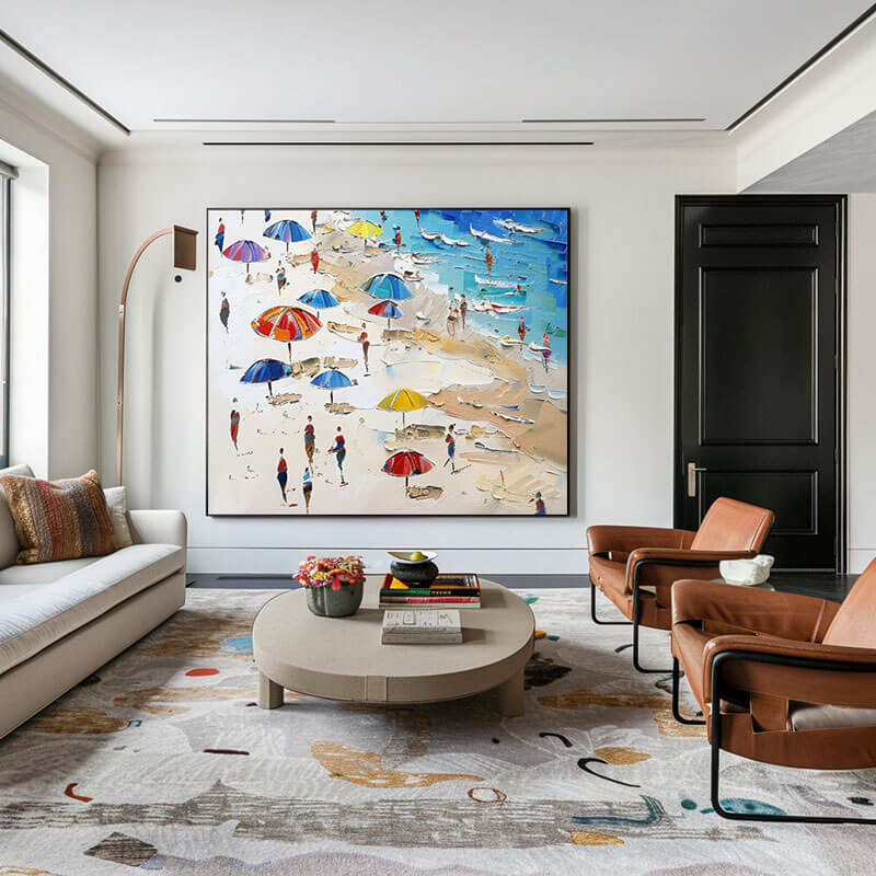 Beach Days - Large Seascape Canvas Art Painting - Hues Art Lab