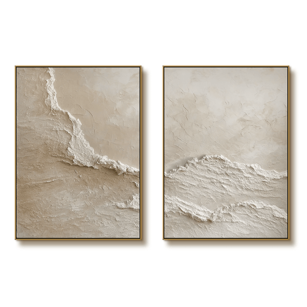 3D Textured Abstract Art Set of 2 - Beige Ocean Waves - Hues Art Lab