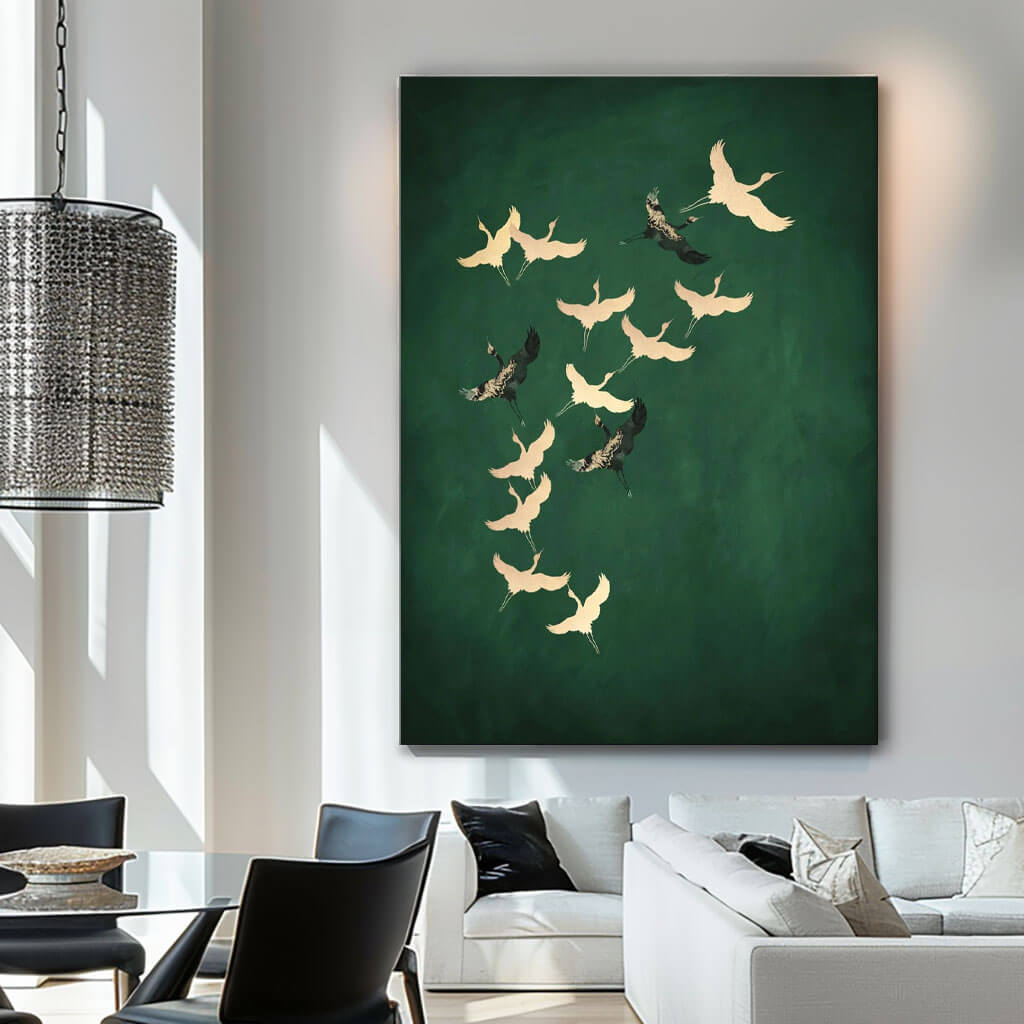 Abstract Flying Birds Acrylic Oil Painting on Canvas - Large Elegant Wall Art for Living Room and Bedroom - Birds in Flight - Hues Art Lab