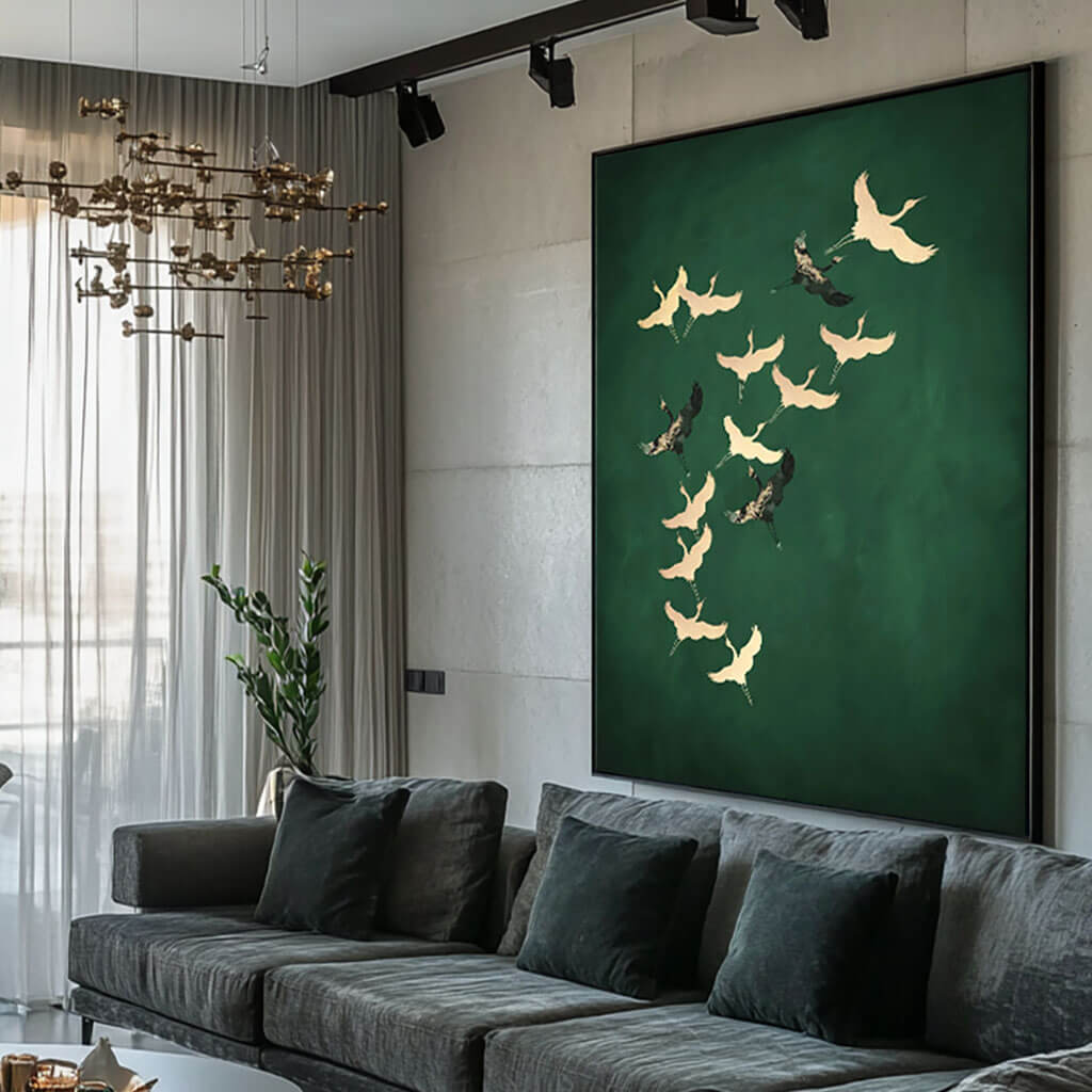 Abstract Flying Birds Acrylic Oil Painting on Canvas - Large Elegant Wall Art for Living Room and Bedroom - Birds in Flight - Hues Art Lab