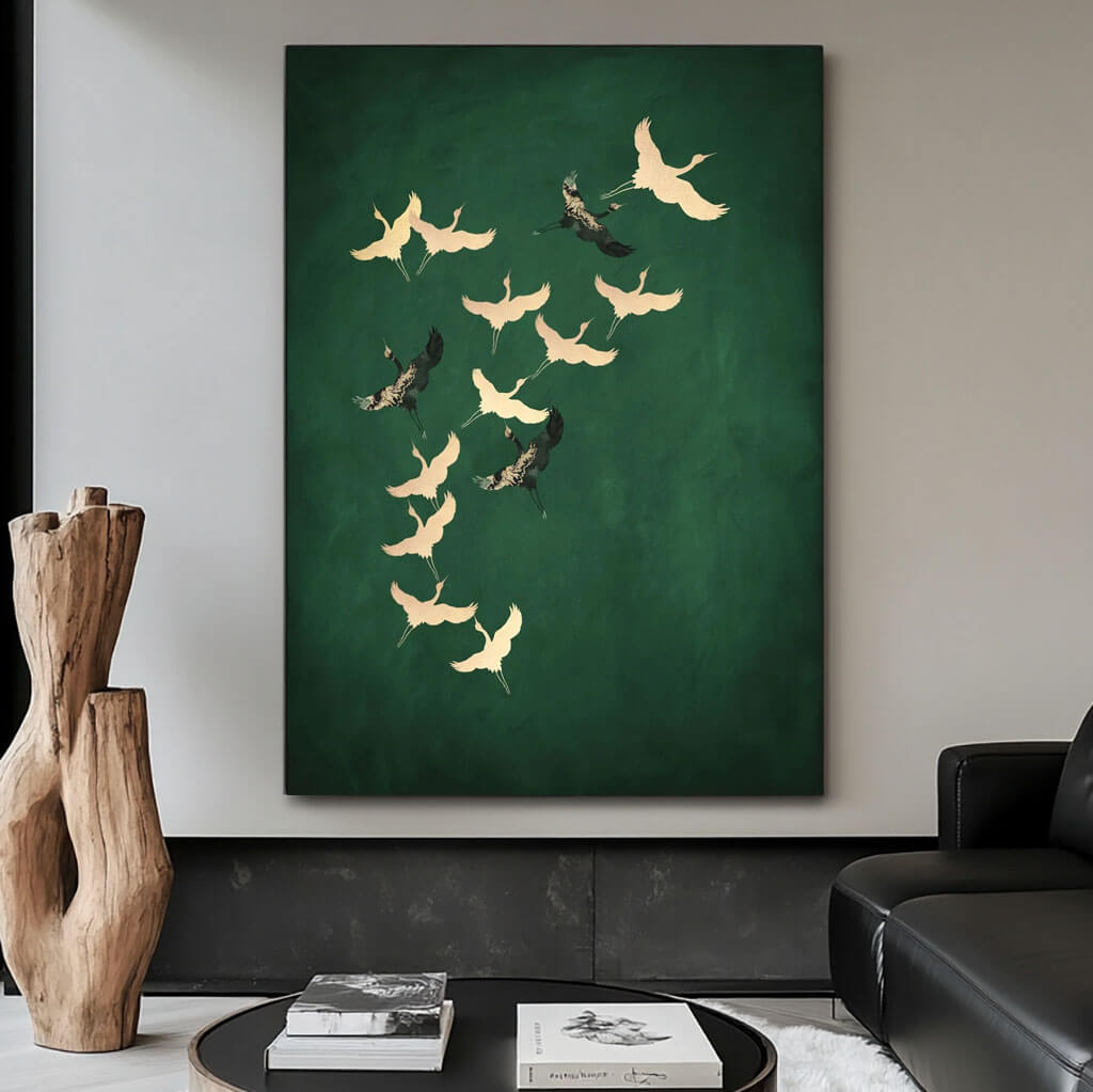 Abstract Flying Birds Acrylic Oil Painting on Canvas - Large Elegant Wall Art for Living Room and Bedroom - Birds in Flight - Hues Art Lab