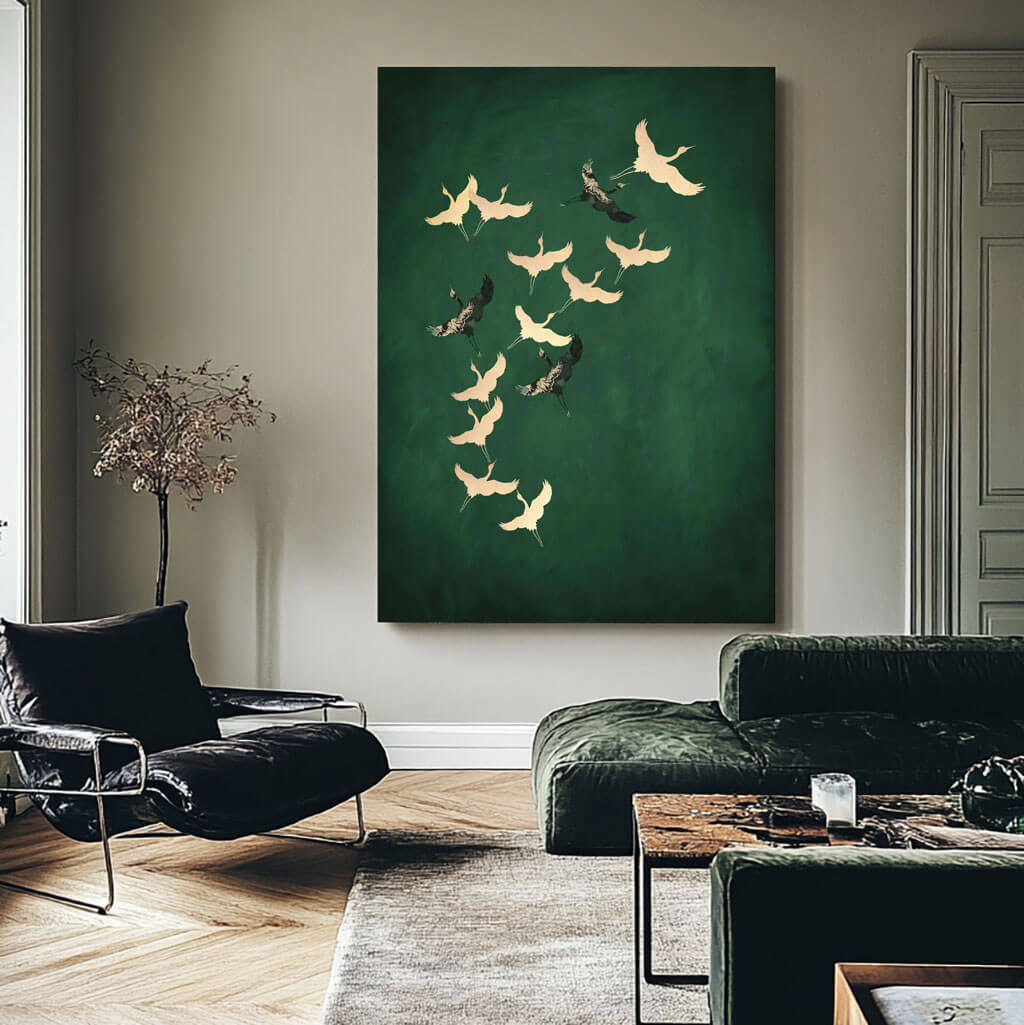 Abstract Flying Birds Acrylic Oil Painting on Canvas - Large Elegant Wall Art for Living Room and Bedroom - Birds in Flight - Hues Art Lab