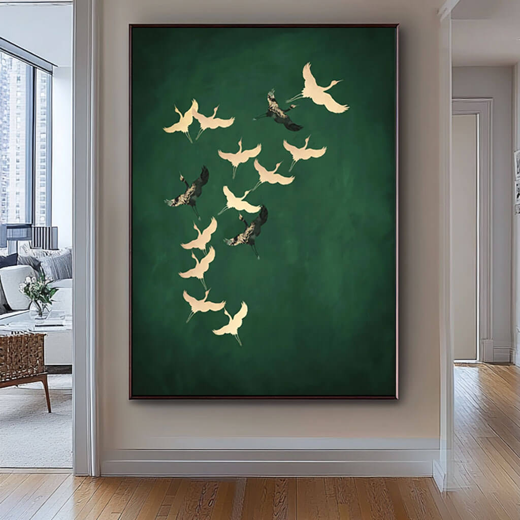 Abstract Flying Birds Acrylic Oil Painting on Canvas - Large Elegant Wall Art for Living Room and Bedroom - Birds in Flight - Hues Art Lab