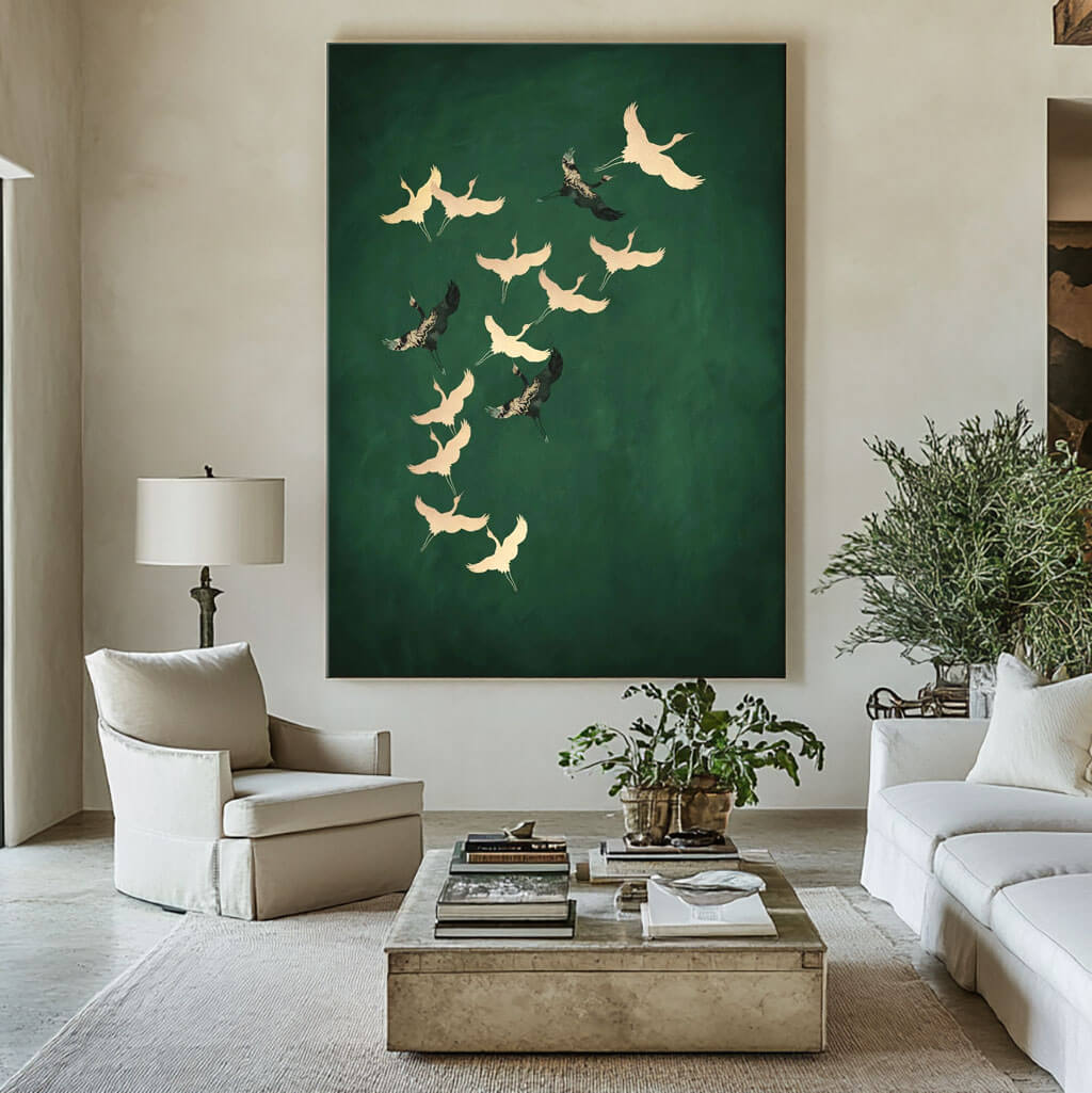 Abstract Flying Birds Acrylic Oil Painting on Canvas - Large Elegant Wall Art for Living Room and Bedroom - Birds in Flight - Hues Art Lab