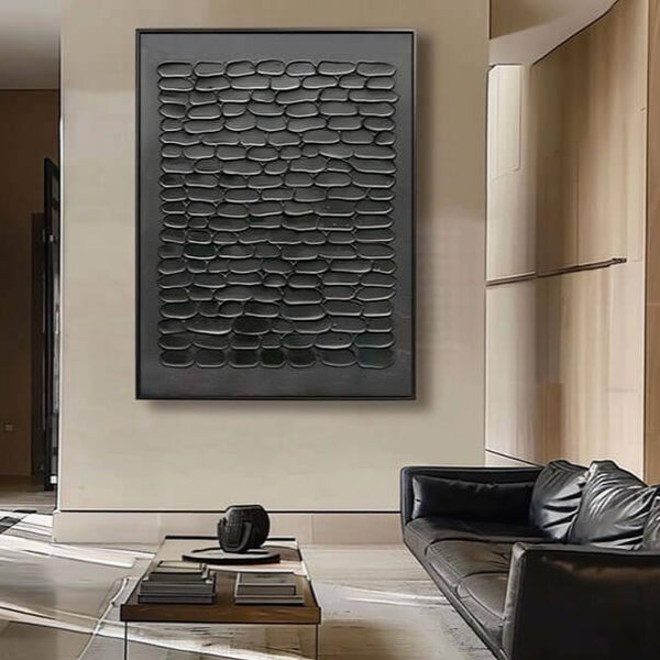 Large Abstract Art Painting - Black Pebbles - Hues Art Lab