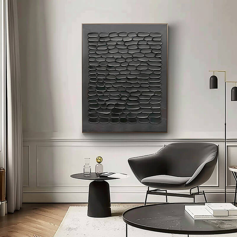 Large Abstract Art Painting - Black Pebbles - Hues Art Lab