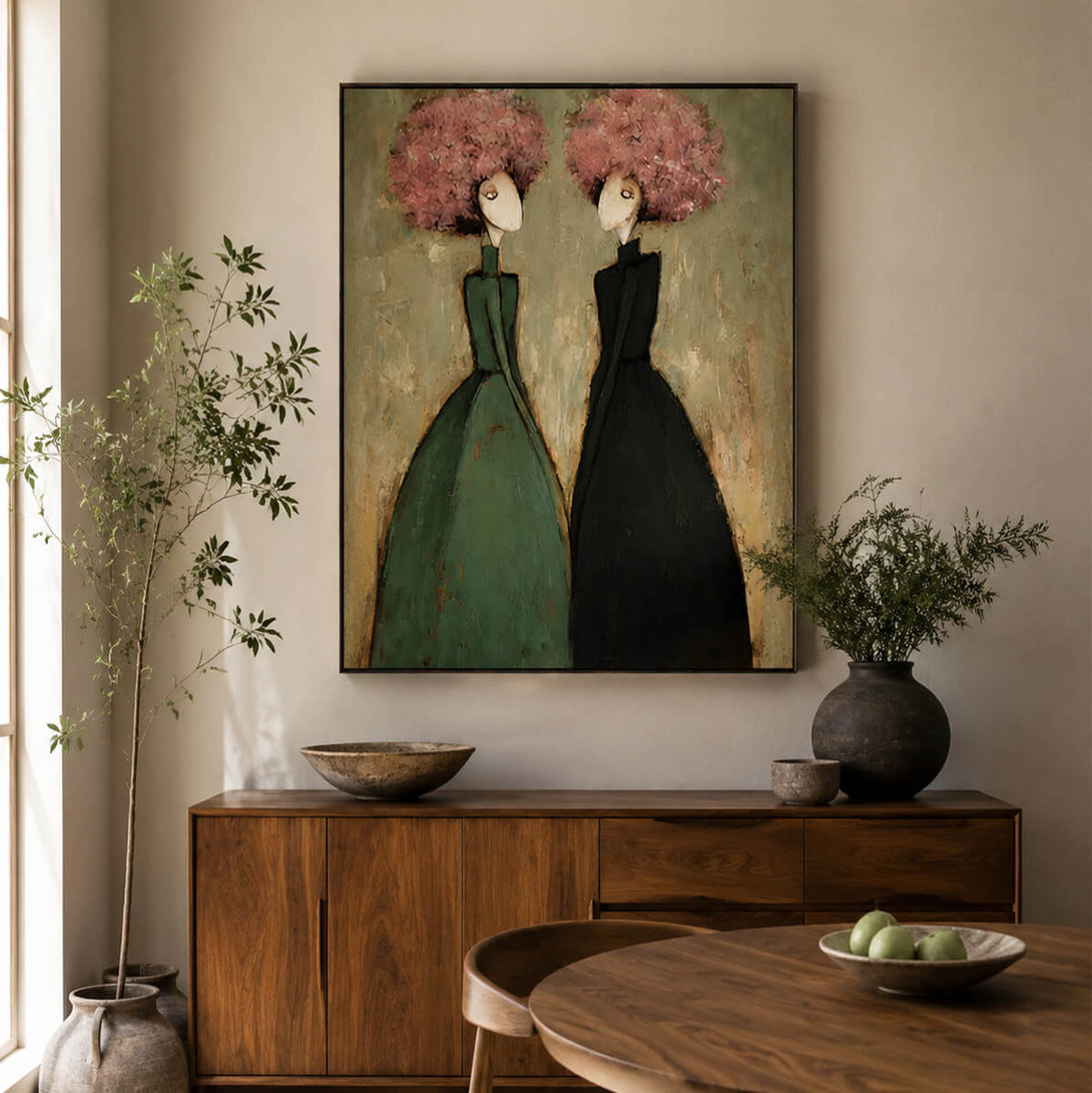 Bloom Beyond Words I modern abstract figure painting with floral portrait details on canvas