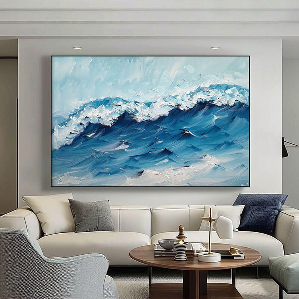 Large Original Textured Wall Art Painting - Blue Ocean - Hues Art Lab