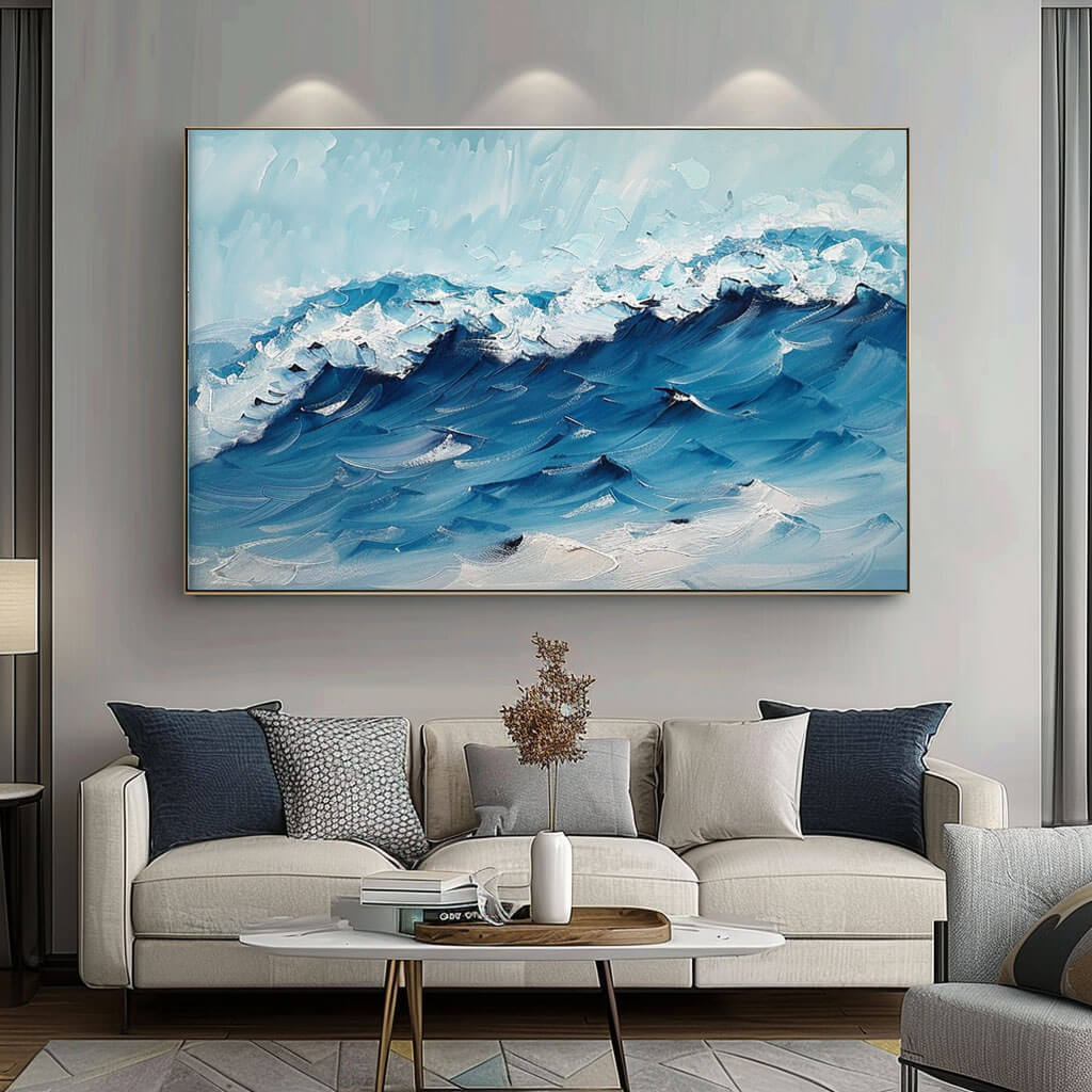 Large Original Textured Wall Art Painting - Blue Ocean - Hues Art Lab