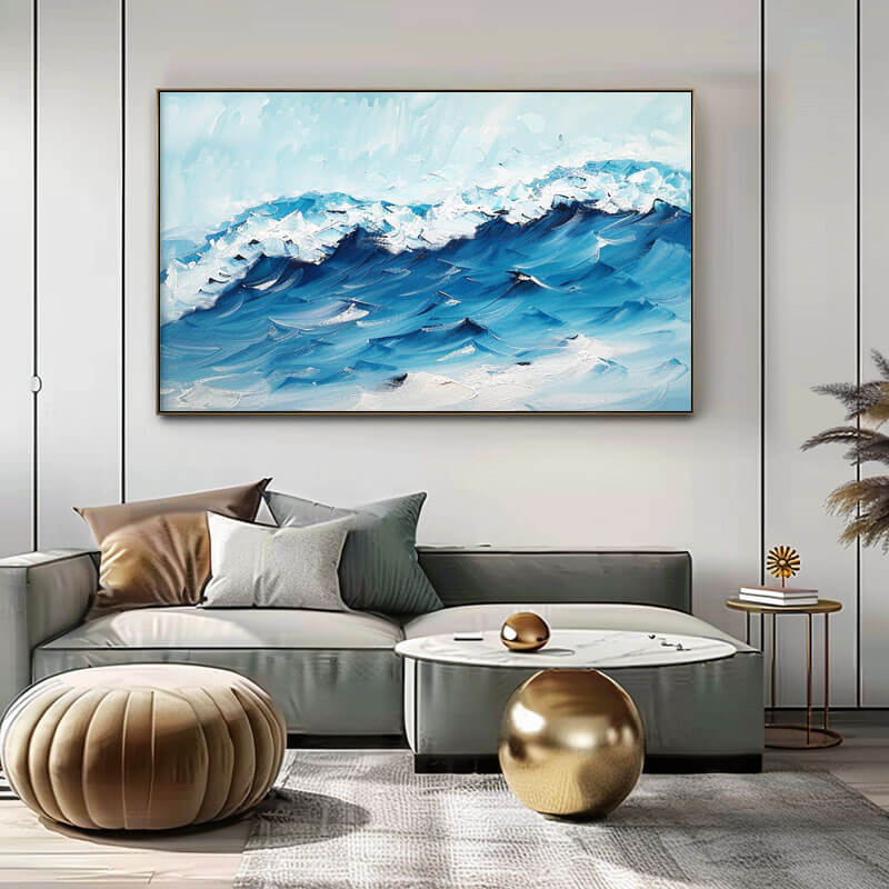 Large Original Textured Wall Art Painting - Blue Ocean - Hues Art Lab