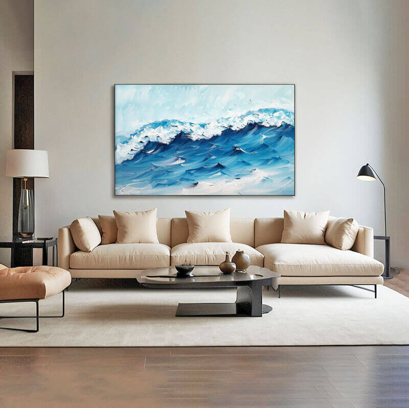 Large Original Textured Wall Art Painting - Blue Ocean - Hues Art Lab