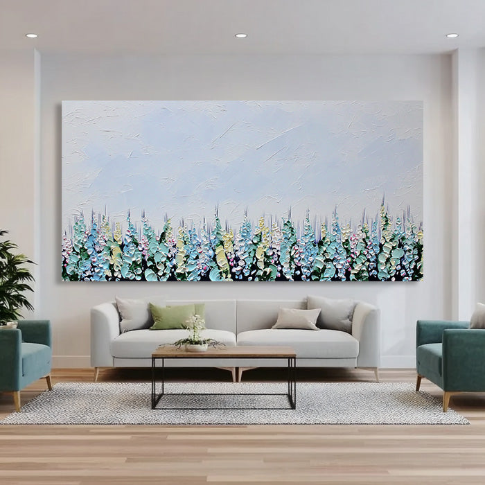 Boundary Line of the Flower Sea modern impasto abstract floral field oil art by Hues Art Lab