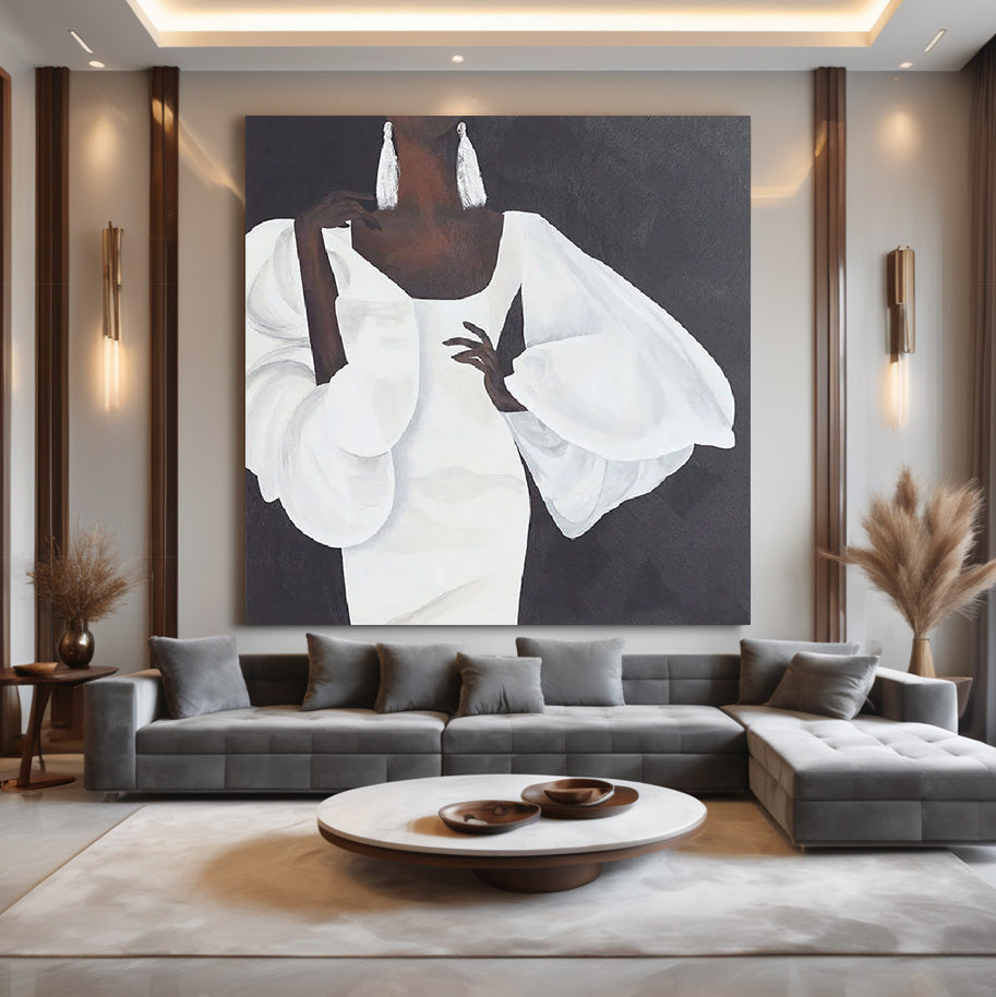 Bride in the Evening framed black and white canvas print in a modern room