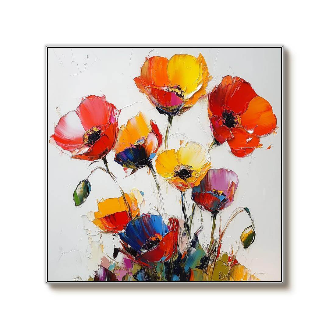 Modern Textured Flowers Art Painting - Bright and Bold Florals - Hues Art Lab