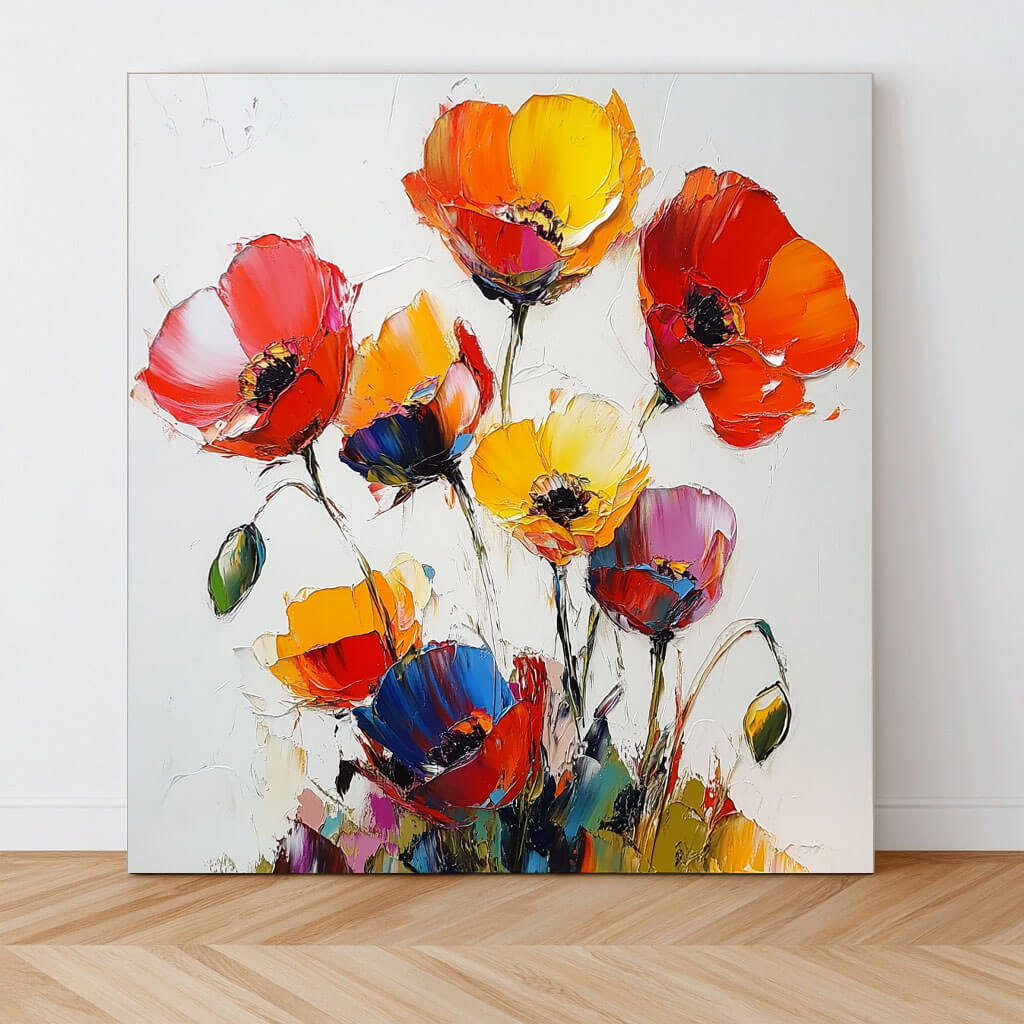 Modern Textured Flowers Art Painting - Bright and Bold Florals - Hues Art Lab