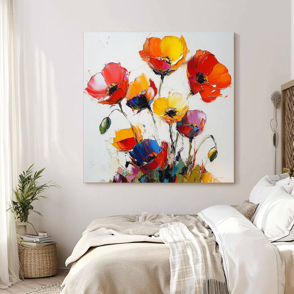 Modern Textured Flowers Art Painting - Bright and Bold Florals - Hues Art Lab