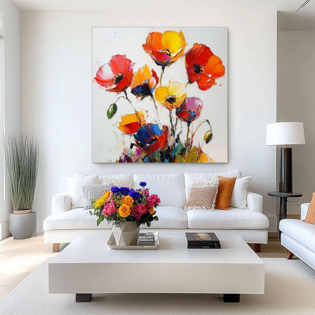 Modern Textured Flowers Art Painting - Bright and Bold Florals - Hues Art Lab