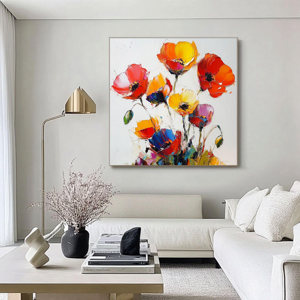 Modern Textured Flowers Art Painting - Bright and Bold Florals - Hues Art Lab