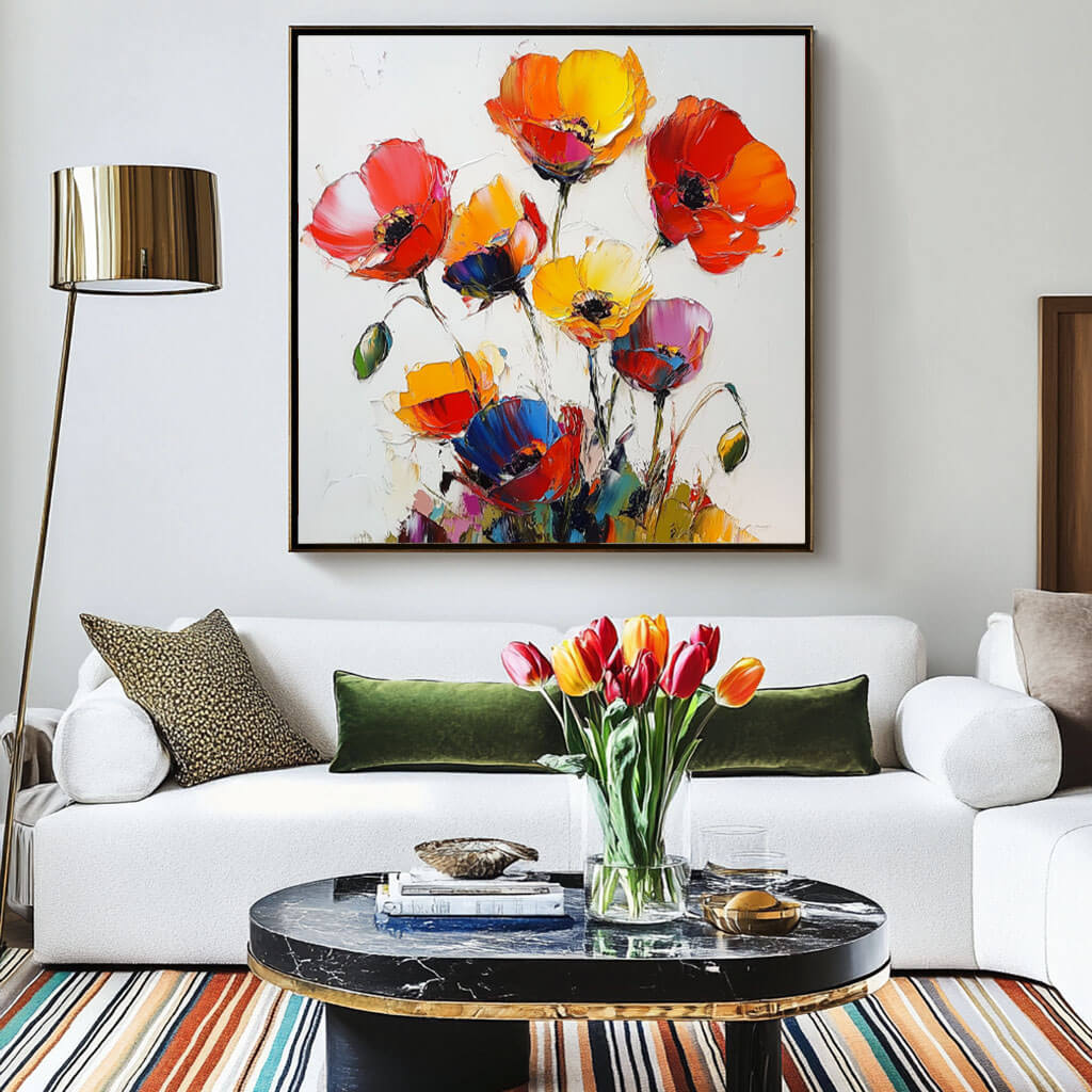 Modern Textured Flowers Art Painting - Bright and Bold Florals - Hues Art Lab