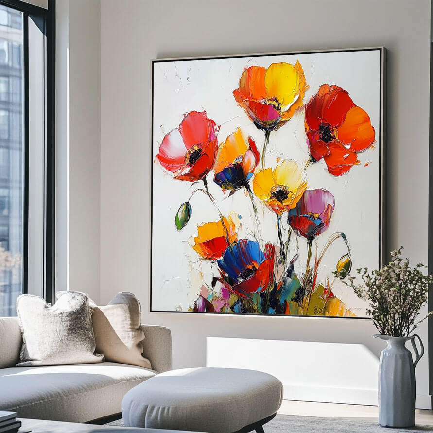 Modern Textured Flowers Art Painting - Bright and Bold Florals - Hues Art Lab