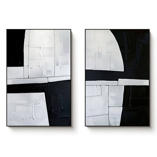 Black and White Abstract Canvas Art Set of 2 - Broken Window - Hues Art Lab